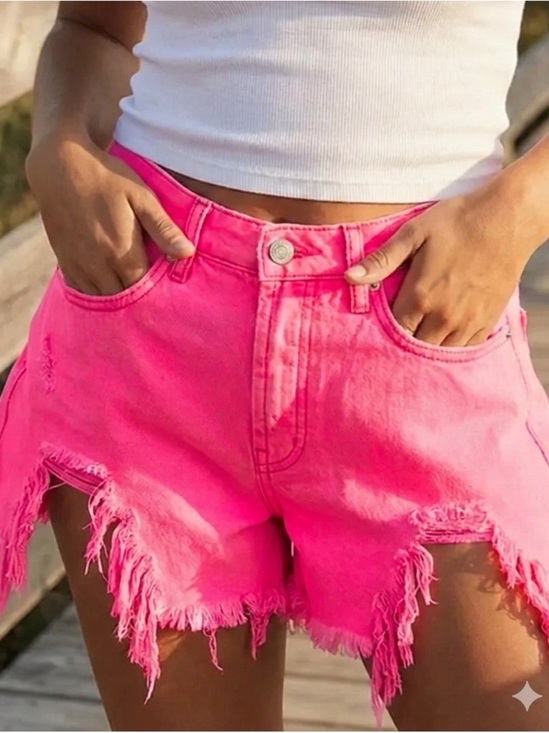 Urban Outfitters Pants - NWT BDG/Urban Outfitters A-Line Hot Pink Frayed Hem Denim Shorts Size 25